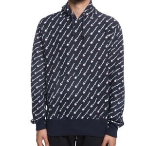 Champion Reverse Weave All Over Print Hoodie Blue White Small